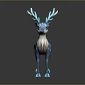 Blue Glowing Deer 3D Model With Antlers Spots And White Belly Standing On Gray Background