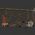 Ancient Wooden Catapult Model With Frame Launch Arm And Stone Projectile