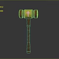 Wooden Gavel With Red Head Handle And Gold Decorative Band On Gray Background