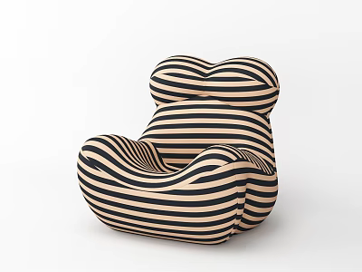 Comfortable Bean Bag Chair With Black And Beige Stripes For Modern Living Room Relaxation 3d model