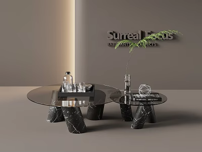 Modern Coffee Table With Glass Top And Black Marble Legs For Living Room Decor 3d model