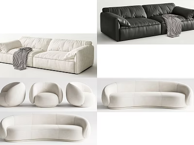 Modern Sectional Sofas in White and Black with Curved Design and Throw Blankets 3d model