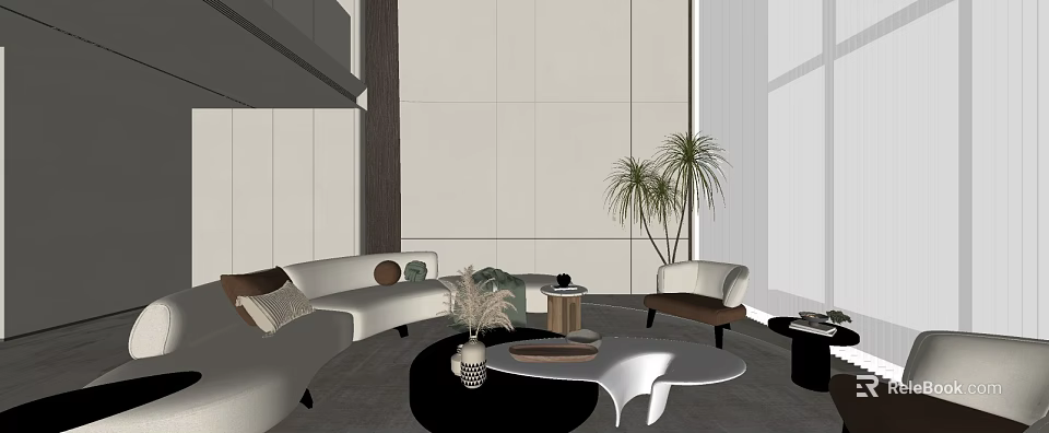 Modern Villa Balcony With Comfortable Sofa Coffee Table And Green Plants 3d model 