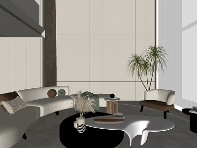 Modern Villa Balcony With Comfortable Sofa Coffee Table And Green Plants 3d model