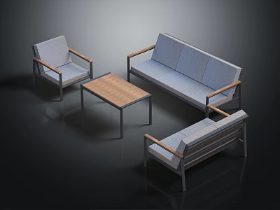 Modern Sofa And Coffee Table Combination With Wooden Accents And Matching Armchairs 3d model