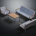 Modern Sofa And Coffee Table Combination With Wooden Accents And Matching Armchairs