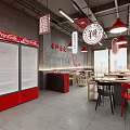 Hotpot Restaurant Interior Design With Red Pendant Lights Wall Decor And Wooden Tables Chairs