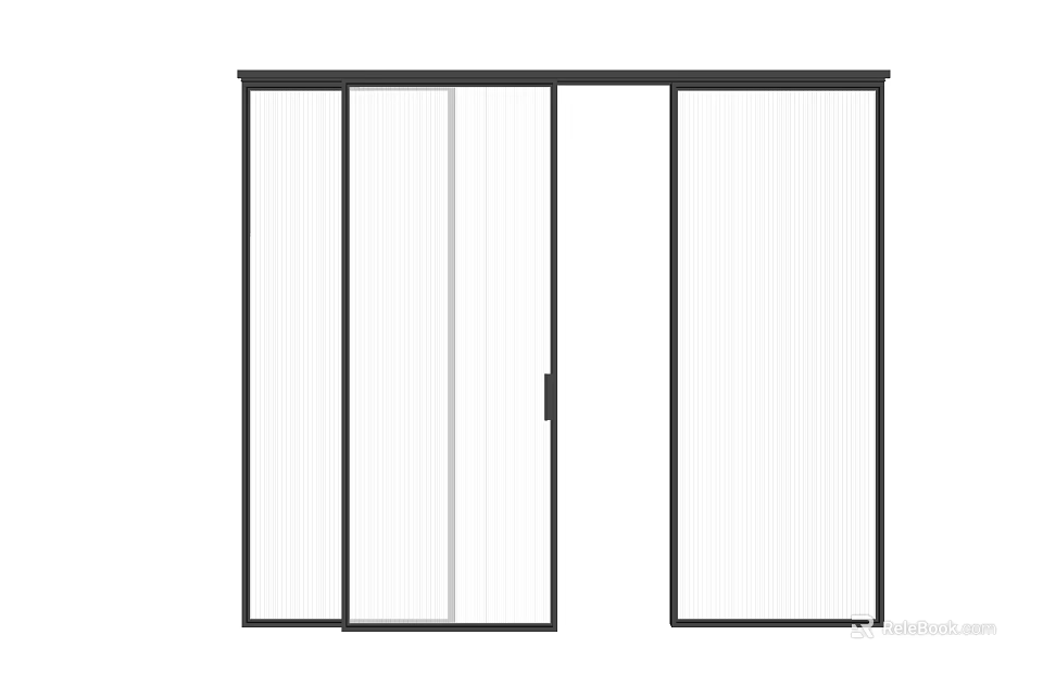 Modern Sliding Glass Doors With Ribbed Panels And Black Frame Design 3d model 