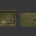 Vintage Green Suitcases Open And Closed With Leather Handle Metal Clasps