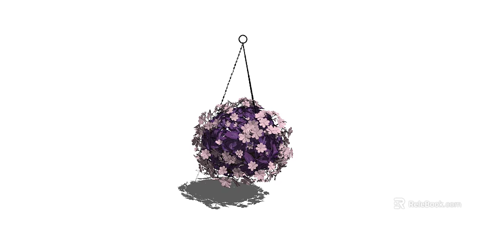 Round Shaped Hanging Planter with Purple Pink Flowers for Indoor Outdoor Decor 3d model 