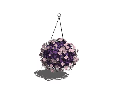 Round Shaped Hanging Planter with Purple Pink Flowers for Indoor Outdoor Decor 3d model