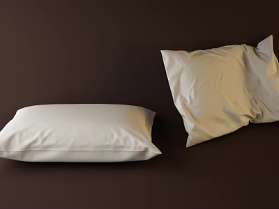 Two White Soft Pillows One Flat And One Slightly Tilted On Brown Background 3d model