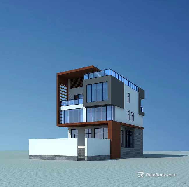 Modern Two Story Detached Villa With Large Glass Windows Balcony And Exterior Design 3d model 