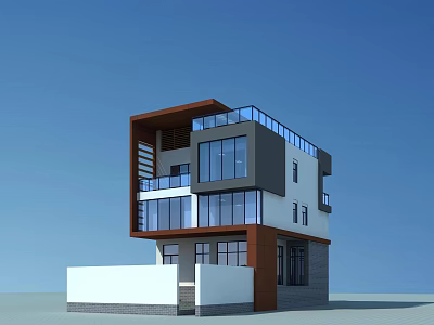Modern Two Story Detached Villa With Large Glass Windows Balcony And Exterior Design 3d model