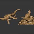Golden Animal Sculptures With Antlers On Shiny Base And Dark Background