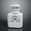 Dresser Vanity Decor with White Ceramic Box Adorned in Pink Green Floral Patterns and Lid