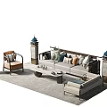 Modern Sofa And Coffee Table Set With Decorative Pillows Area Rug And Side Table 3d model