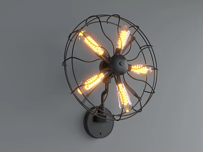 Fan Shaped Design Wall Lamp with Black Metal Frame and Yellow Light Bulbs 3d model