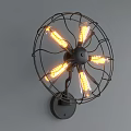 Fan Shaped Design Wall Lamp with Black Metal Frame and Yellow Light Bulbs