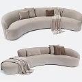 Light Gray Curved Sectional Sofa With Decorative Pillows And Throw Blanket 3d model