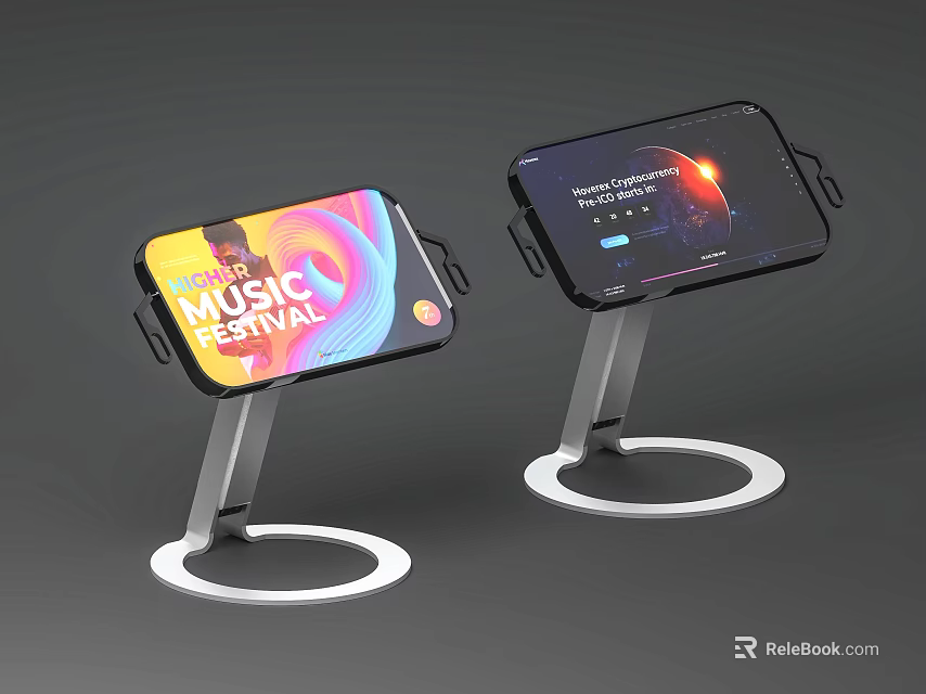 Adjustable Computer Desk Phone Stand With Music Festival Display And Playback Interface 3d model 