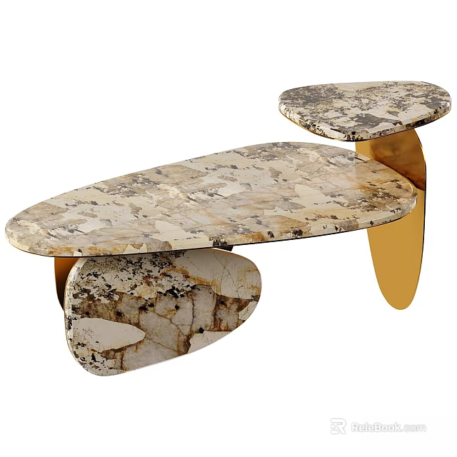 Marble Top Coffee Table With Golden Base And Unique Modern Design 3d model 