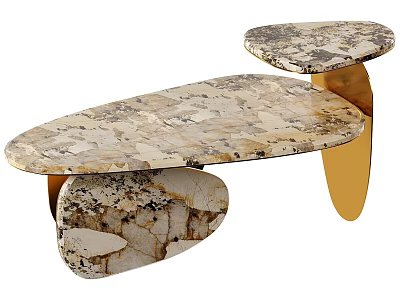 Marble Top Coffee Table With Golden Base And Unique Modern Design 3d model