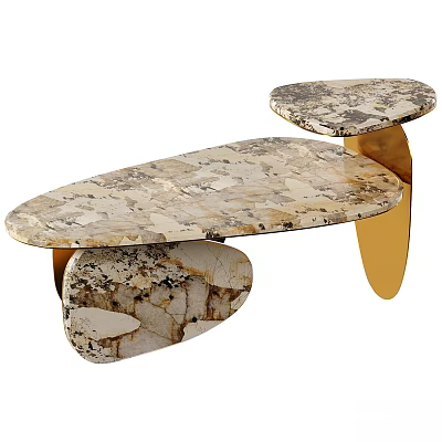 Marble Top Coffee Table With Golden Base And Unique Modern Design 3d model
