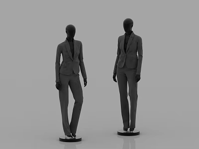 Two Mannequins Wearing Formal Suits Standing in Different Poses Against Grey Background 3d model