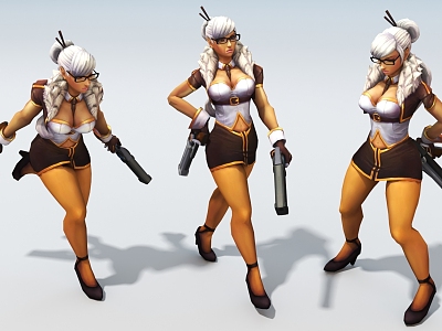 Double Gun Shooter Female Warrior Game Character Virtual Character 3d model