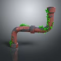 Rusty Metal Pipe With Green Ivy Growing On Curved Surface