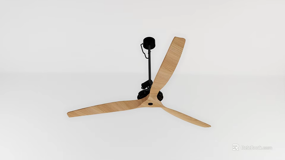 Modern Ceiling Air Conditioner Fan With Wooden Blades And Black Motor 3d model 