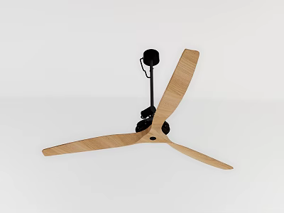 Modern Ceiling Air Conditioner Fan With Wooden Blades And Black Motor 3d model