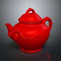 Classic Red Teapot With Exquisite Carved Patterns And Unique Handle Design Elements 3d model