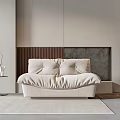 Beige Single Sofa in Modern Living Room with Side Table Vase Branches and Floor Lamp