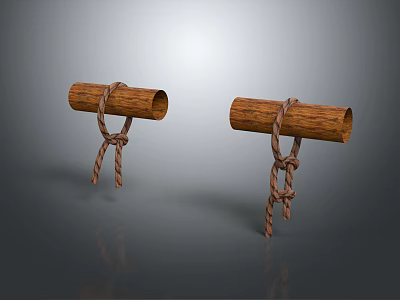Handcrafted Wooden Tubes With Braided Ropes For Decorative Hanging Elements 3d model