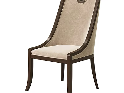 High Back Leisure Accent Chair With Beige Upholstery Dark Wood Frame And Circular Cutout 3d model