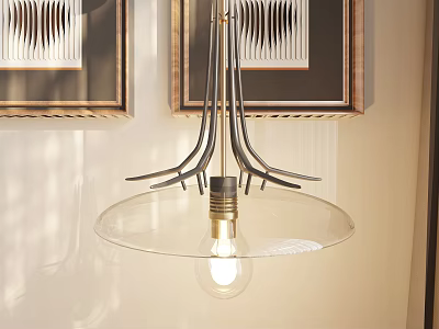 Modern Metal Curved Brackets Chandelier with Transparent Glass Shade and Decorative Wall Art 3d model