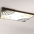 Chinese Ceiling Lights with Dark Brown Frame White Shade Golden Patterns Square Round Design 3d model
