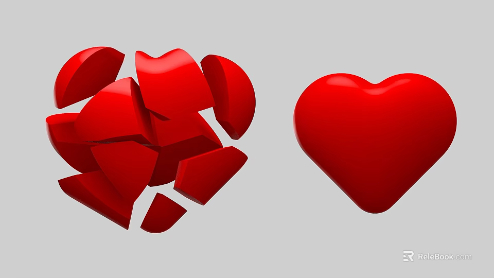 Red Heart Photo Check in Spot With Broken And Whole Shapes 3d model 
