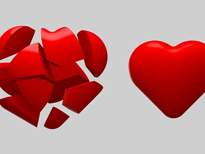 Red Heart Photo Check in Spot With Broken And Whole Shapes 3d model