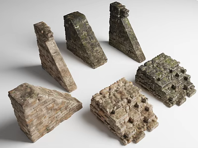 Ancient Mossy Stone Architectural Elements With Various Shapes And Rough Textures 3d model