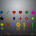 Collection of Various Colorful Symbols with Different Shapes on Gray Background and Reflections Below