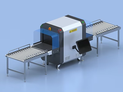 Industrial Security Scanner Equipment With Conveyor Belts And Display Screen For Object Inspection 3d model