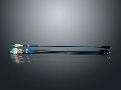 Multiple Blue Arrows With Sharp Metallic Tips On Reflective Surface Modern Weapon Design 3d model