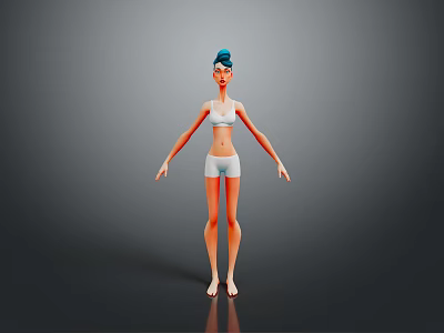 Game Film Female Character 3D Model With White Sportswear And Blue Hair Bun 3d model