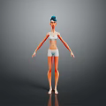 Game Film Female Character 3D Model With White Sportswear And Blue Hair Bun