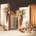 Professional Commercial Equipment For Wedding Decoration With Orange Curtains White Backdrops And Floral Arrangements