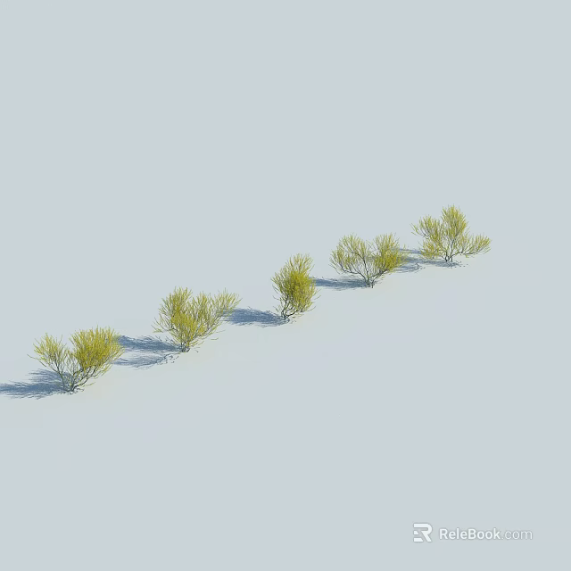 Green Shrubs Naturally Arranged In A Row On Light Background With Shadows 3d model