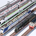 Various Types Of Trains Including Modern High Speed And Vintage Steam Locomotives On Rails